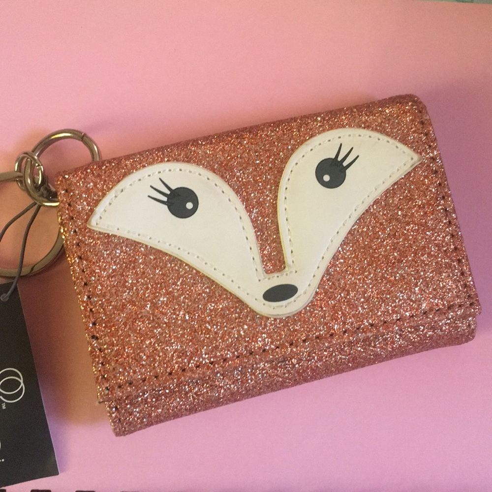Trifold wallet glitter with fox 🦊 face key 💍